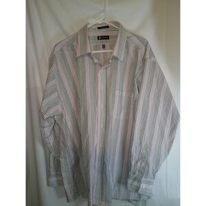Chaps Striped Wrinkle Free‎ Button Down Shirt Long Sleeve Pink Gray XXL 18-18.5